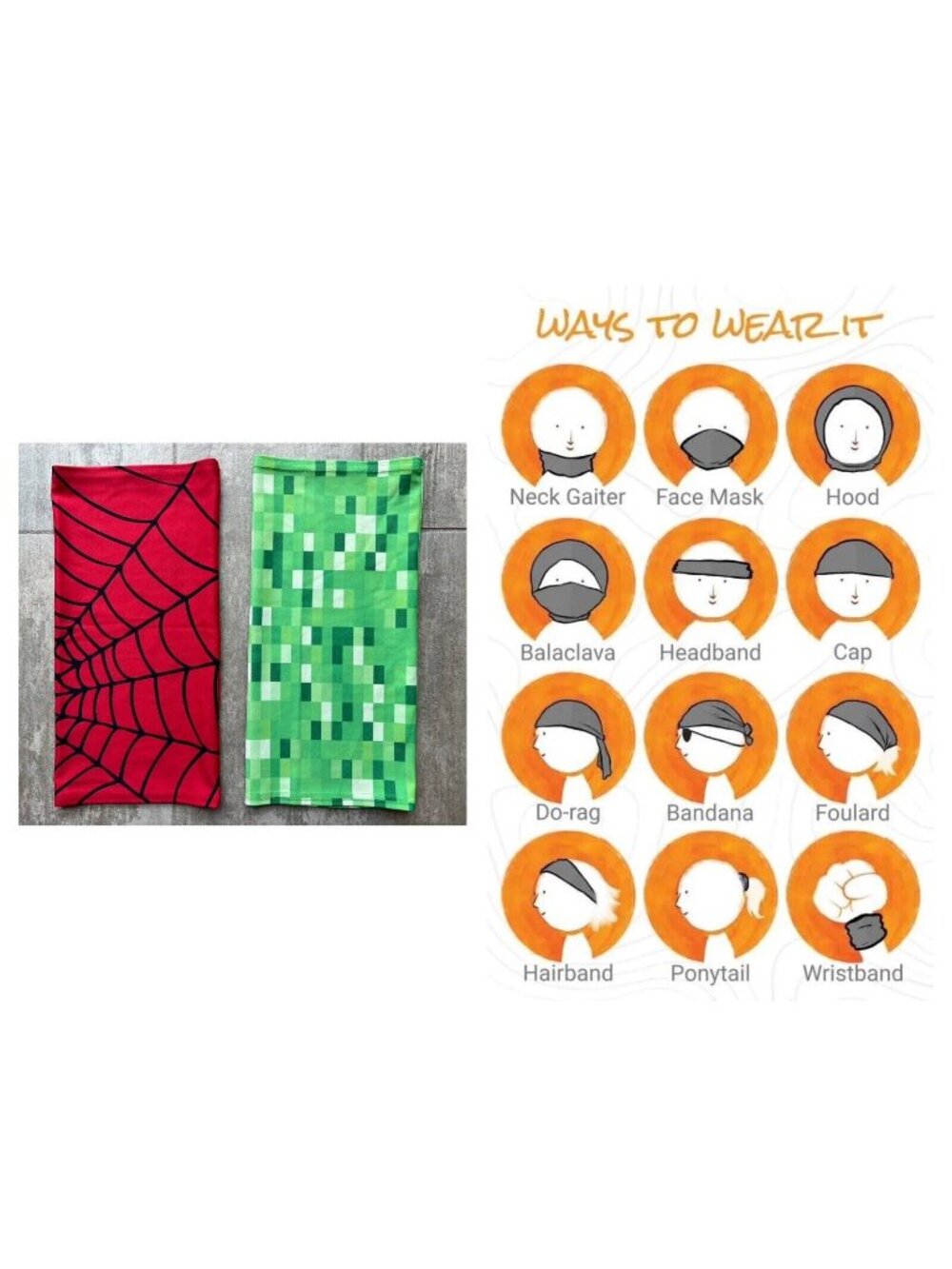 Balaclava Neck Gaiter Bandana Face Mask Scarf Wind UV Minecraft Spiderman 2 Pack